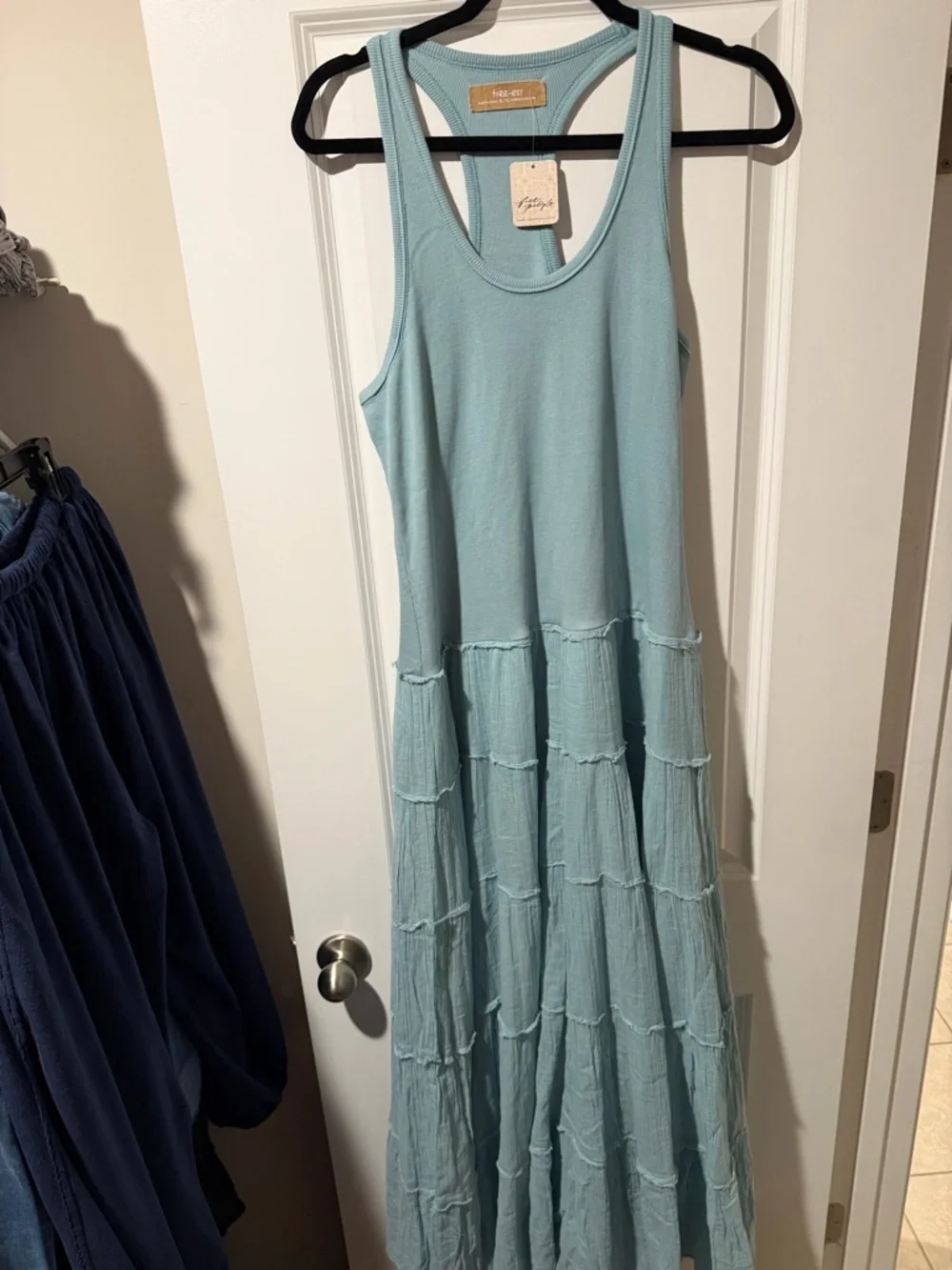 Free People Light Blue Tiered Maxi Dress 🔥 Size XL - Picture 2 of 5